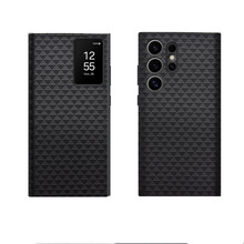 适用三星S24ULTRA凯夫拉纹视窗芯片智能皮套S23ULTRA免翻盖保护套