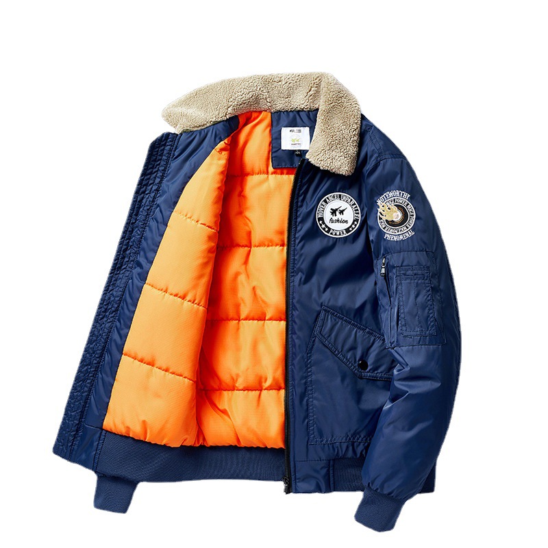 Comercio exterior transfronterizo invierno nuevos hombres ropa acolchada de algodón suelto casual forrado de lana engrosada Cuello de piel abrigo de algodón acolchado abrigo de piloto de los hombres