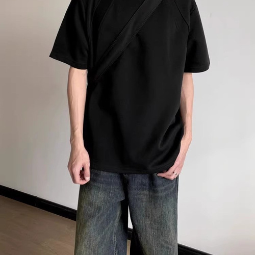 Summer heavy space cotton solid color short-sleeved T-shirt for men and women Korean style cleanfit loose round neck half-sleeved T-shirt