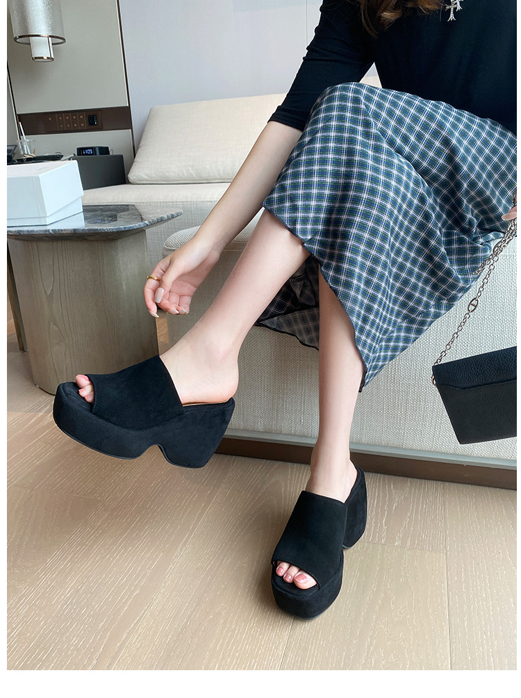 Dép sandal nữ đế xuồng da lộn gót siêu cao 11cm quai ngang hở mũi — Màu nâu, Màu đen chi tiết 24