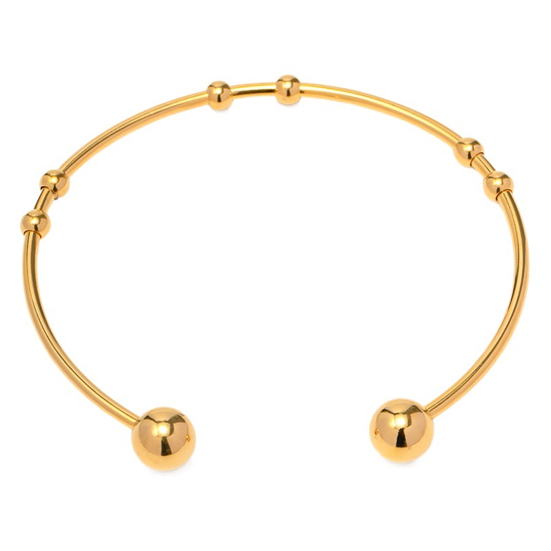 Pulsera abierta de cuentas redondas de acero inoxidable con baño de oro de 18K estilo INS 2023, joyería de acero inoxidable que no se desvanece, pulsera transfronteriza. image 1