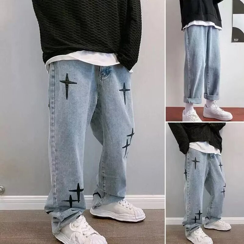 Hip-Hop Trendy American High-Street Style Men's Loose Straight-Leg Floor-Length Jeans for Spring and Autumn, Ins-Style Wide-Leg Dad Pants Hip-Hop Trendy American High-Street Style Men's Loose Straight-Leg Floor-Length Jeans for Spring and Autumn, Ins-Style Wide-Leg Dad Pants