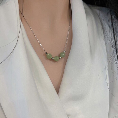  New Passepartout Transfer Ball Beads Clavicle Chain Retro National Trend Pendant Sansheng Necklace Bestie Gift Chalcedony