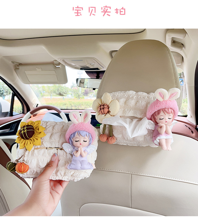 Creative Cute Angel Puff Car Tissue Box Cartoon Seat Car Hanging Car Paper Drawer Armrest Box Car Use