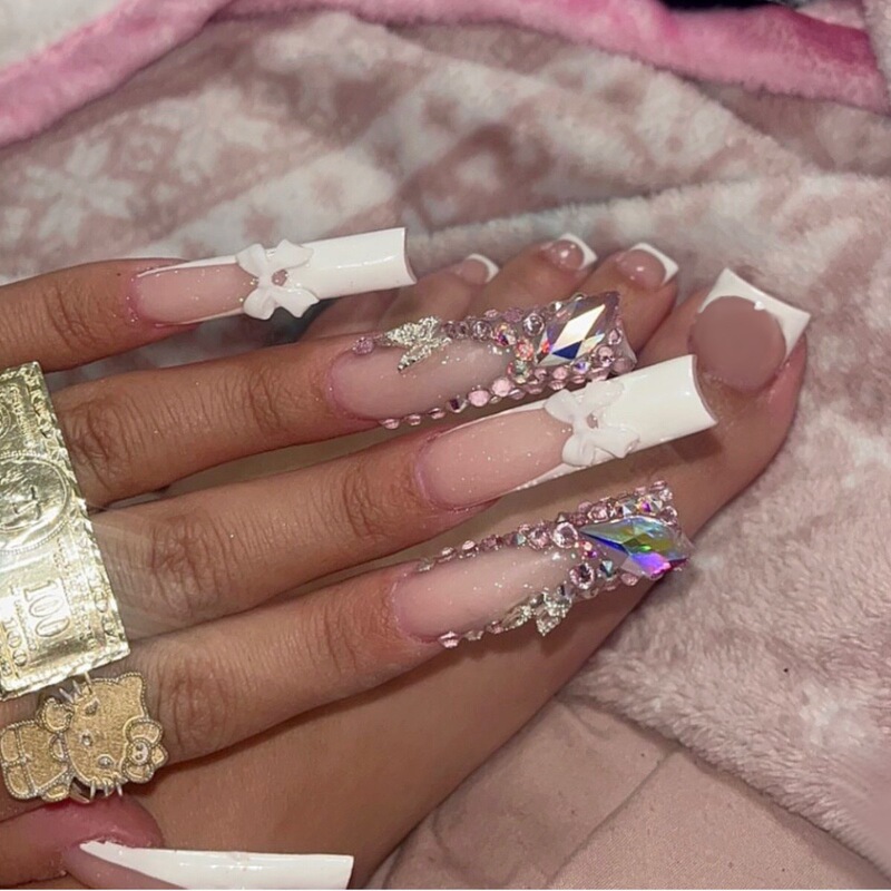 Cross-border Hot Sale Classic French Flash Long Water Drop Two-piece Wear Armor Removable Fake Nail Finished Products Wholesale Cross-border Hot Sale Classic French Flash Long Water Drop Two-piece Wear Armor Removable Fake Nail Finished Products Wholesale