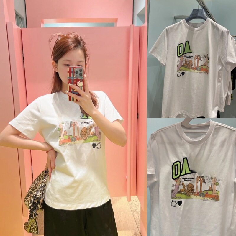 Daisy's Same Style 2025 Autum New Designer Puppy Letter Print Embroidered Round Neck Pure Cotton Short-Sleeved T-Shirt for Women