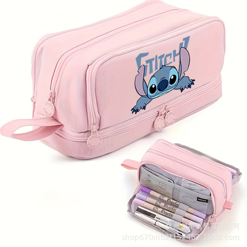 Stitch ペンバッグ 大容量文具収納バッグ 小学生用 二層子供用ポータブル文具バッグ 写真プリント付き|undefined