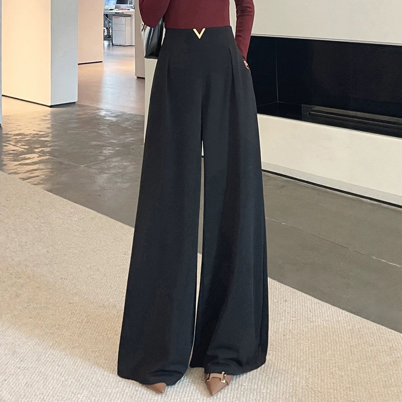 Spring and autumn season, plus-size, flowing wide-leg pants for women, high-waisted, loose-fitting, slimming, elegant, versatile, casual, and floor-length