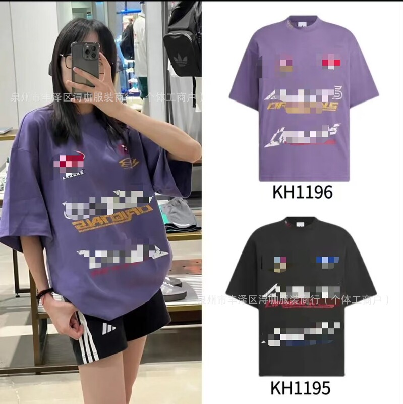 Foreign Trade Ad New Model Clover Street Style Loose Retro Sports Short-Sleeve T-Shirt with Printed Letters, Slim Fit, Couple Style