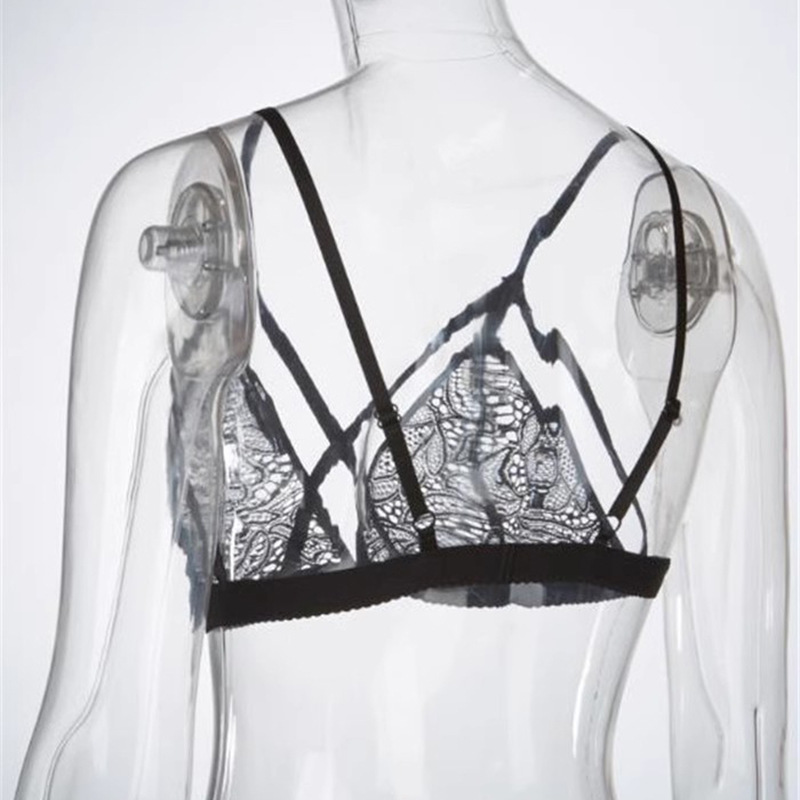 French-Style See-Through Lace Bra, Wireless Dark Green, One Size, Plus-Friendly — detail image 8