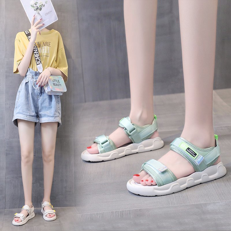 运动凉鞋女2021年夏季新款厚底松糕休闲学生沙滩鞋魔术贴女鞋现货
