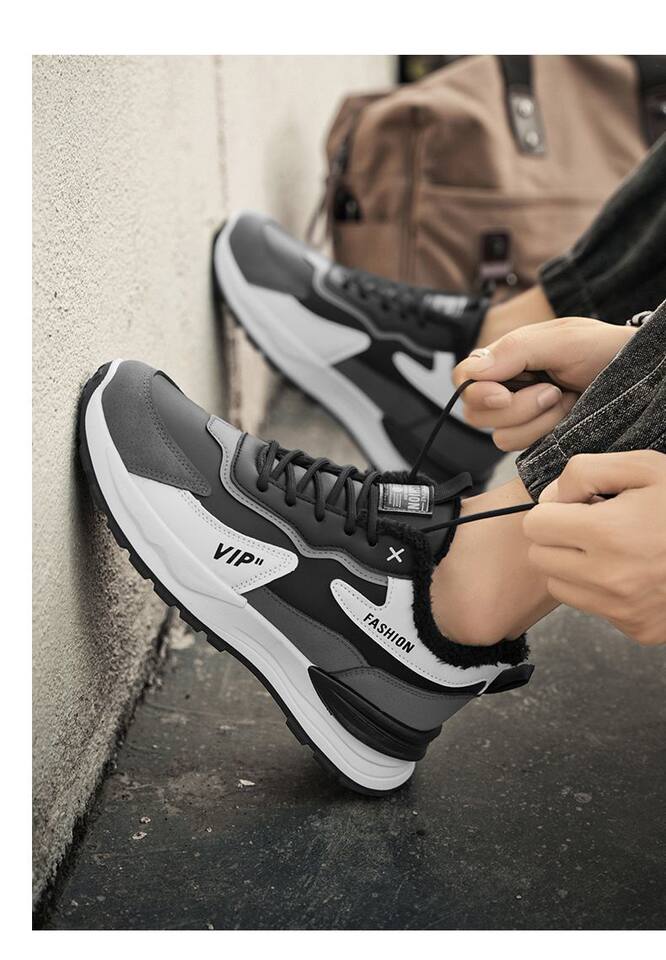 Giày thể thao nam da tổng hợp chống thấm nước, chống trượt, lót lông giữ ấm — M7337 Kaki, M7337 màu xám đen chi tiết 13
