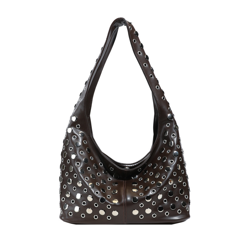 Bolso de axila retro estilo Hong Kong 2025 verano nuevo bolso femenino bolso de remache hueco bolso de hombro de gran capacidad personalizado