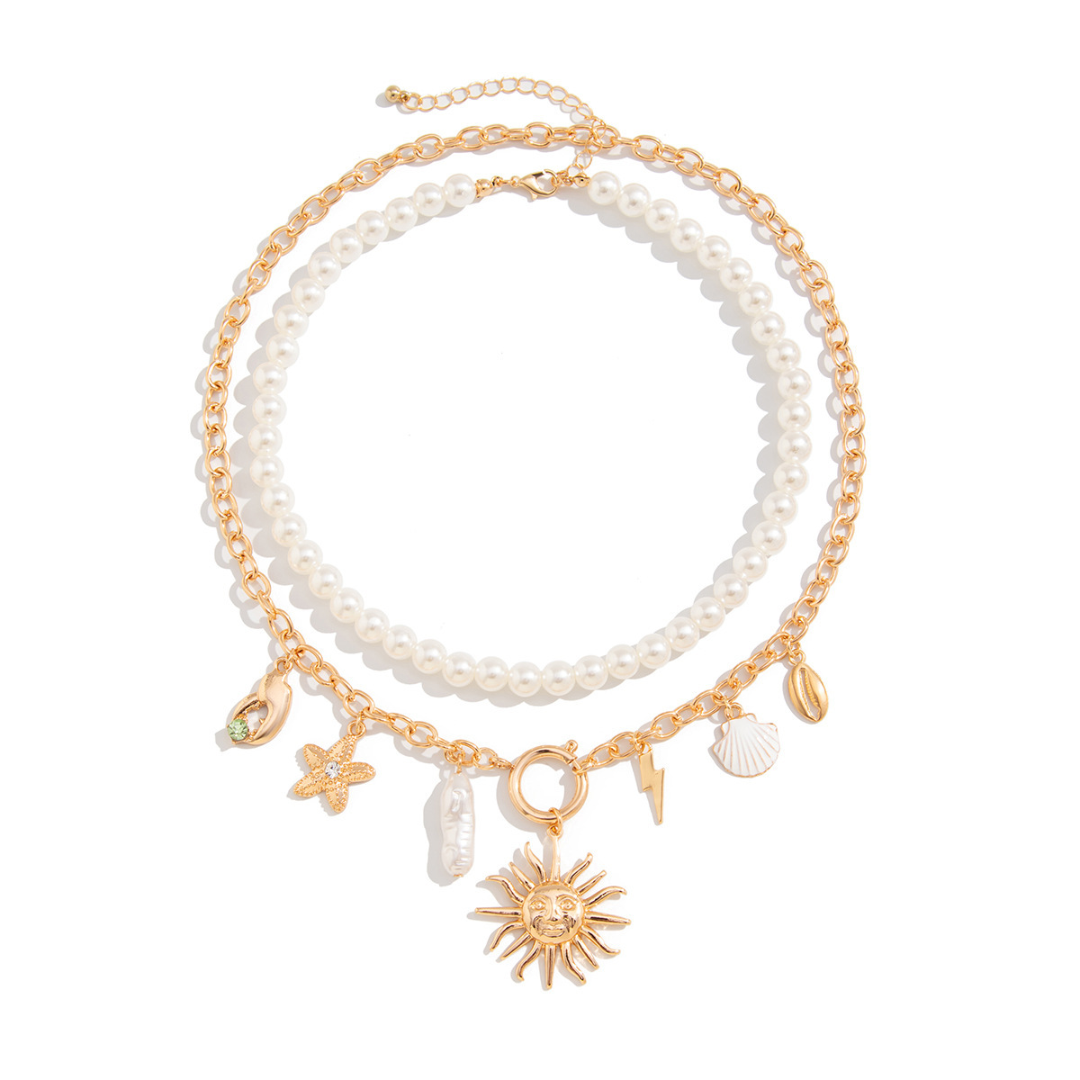 Plating Design Hawaiian Starfish Imitation Pearl Alloy Copper Beaded Chain Beaded Necklaces Wholesale
