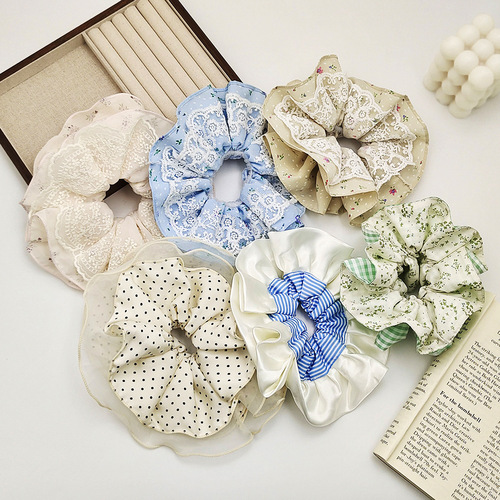 Korean-style floral lace trim colonic hair tie ballerina ponytail braid hair ribbon large girl's braided hair tie hair accessory