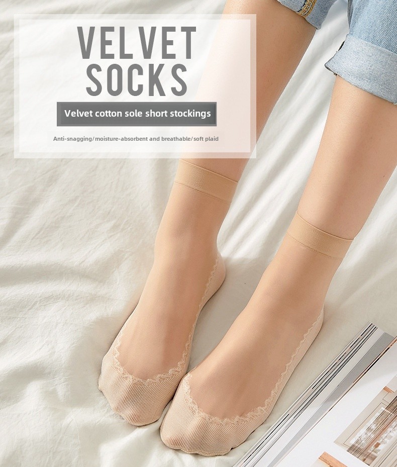 Calze sottili in cotone primaverili ed estive calze corte da donna calze da donna antiscivolo anti-uncino assorbenti del sudore calzini da donna in filo di acciaio nero_voghion.com