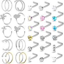 新款亚马逊钛钢鼻钉套装 组合套件高品质镶钻爱心鼻饰 唇钉耳钉