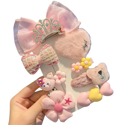 Wool bow children's hairpin  new Internet celebrity cute girl hair accessories knitted hairpin set headwear