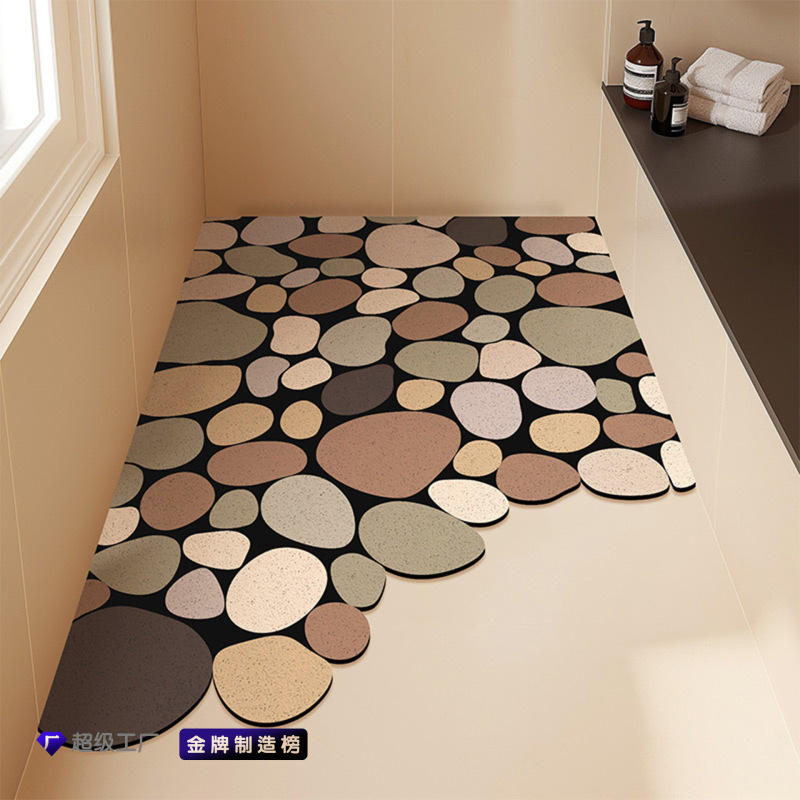 Pebble-Shaped Bathroom Non-Slip Mat, Cuttable Hollow Wire Loop Floor Mat, Water-Draining, Dirt-Resistant, Easy to Clean, Shower Room Foot Mat