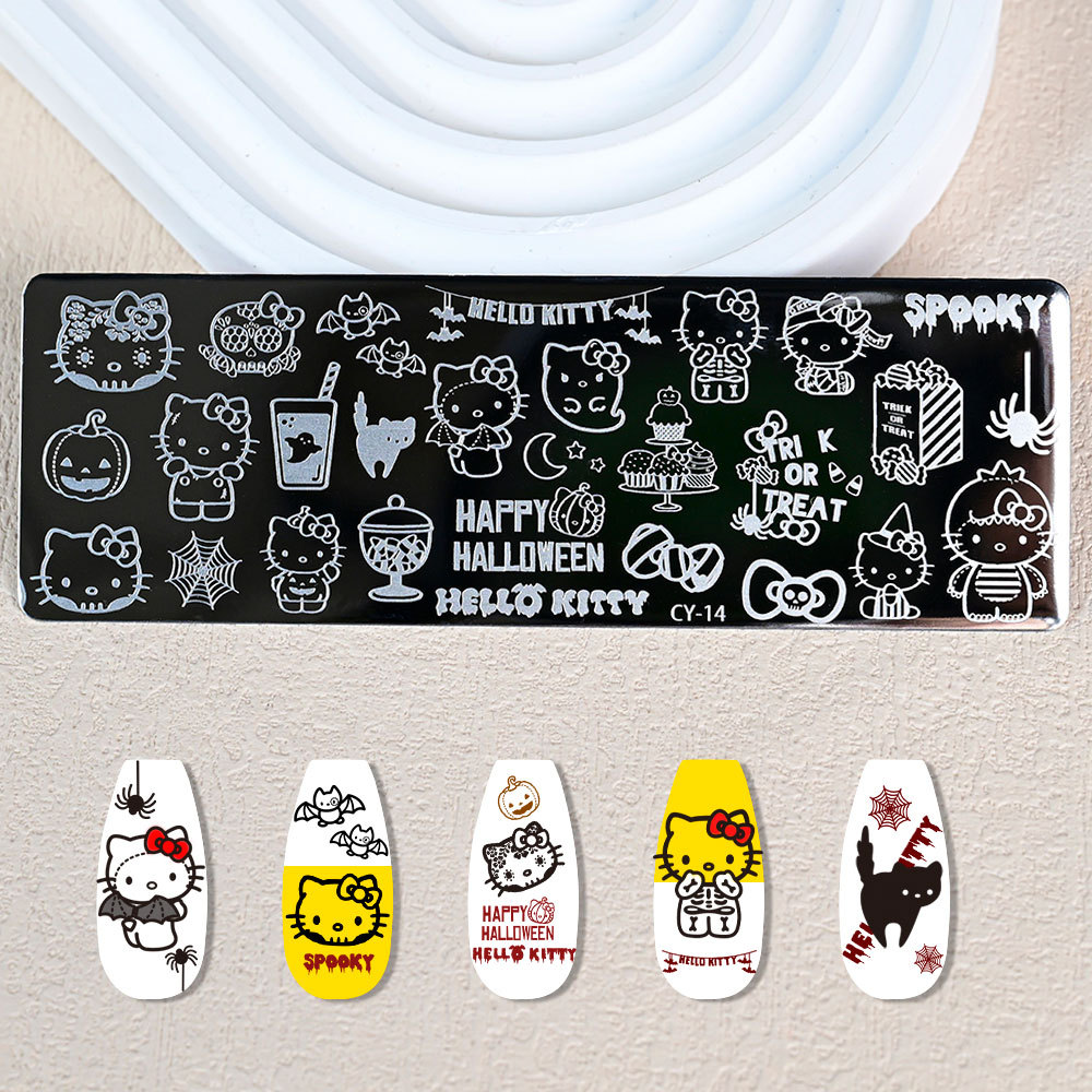 Cross-Border Big-Name Hello Kitty Pattern Nail Art Printing Steel Plate Stainless Steel Cartoon Cute Kt Cat Nail Art Transfer Steel Plate