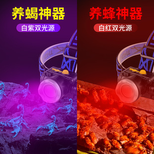 Cross-border wholesale outdoor fishing headlights telescopic zoom charging induction headlights red purple light strong light detection headlights