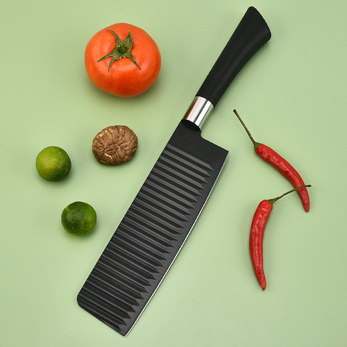 Set of 6 Kitchen Knives with Horsehoe Handles, Chef Hats, Black Wave Pattern, Colorful Gift Box Packaging