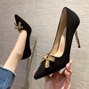 Korean fashion pointed shallow mouth suede high heels thin heel sexy women’s single shoes diamond women’s shoes