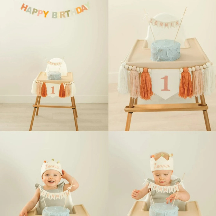 Personalizado 1 cumpleaños bancarta silla alta hilo rosilla guirlandas 1 fiesta decoración bandera accesorios de cumpleaños