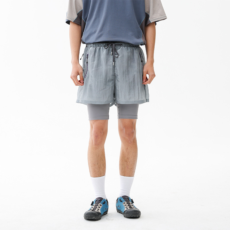 American-Style Quick-Dry Two-In-One Running Shorts, Unisex Lightweight Breathable 5-Inch Shorts with Reflective Lines for Night Running