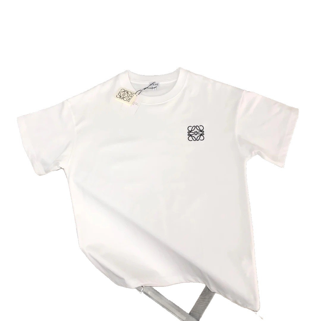 Luoyi微刺繍半袖Tシャツ、男女兼用、夏用コットンラウンドネック、万能トップス、インスタ映えTシャツ、ゆったりタイプ