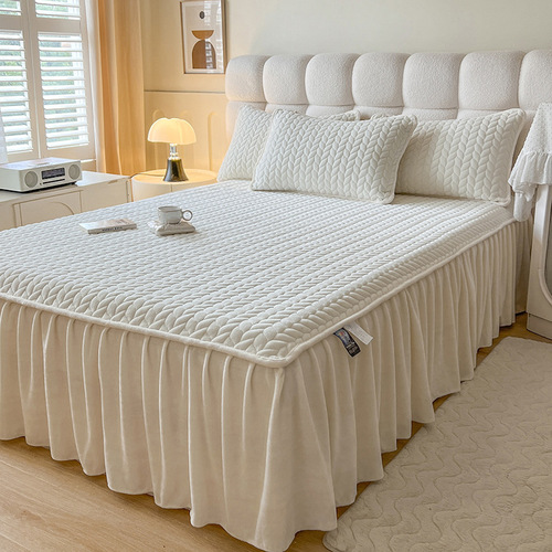 Type A milk velvet bed skirt single piece coral velvet bedspread thickened bed cover lace plus velvet bed sheet skirt quilted bed skirt