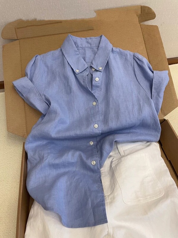 Fashion Chic Lazy Style Blue POLO Collar Short-sleeved Shirt Women's Summer Stylish All-match Beautiful Niche Shirt