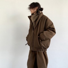 メイラードブラウン縦縞綿服ジャケットメンズ冬厚手トレンドブランドゆったりカップル暖かい綿服綿ジャケット
