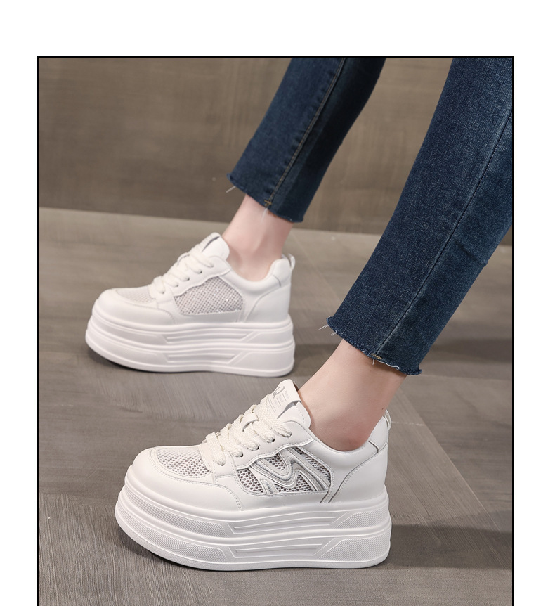 Giày sneaker nữ đế dày tăng chiều cao mặt lưới phong cách thể thao — màu trắng chi tiết 10