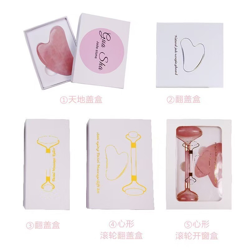 Tabla de gua sha de jade en stock, tabla de gua sha de nefrita en forma de corazón para belleza facial, masajeador con rodillo para uso en todo el cuerpo.