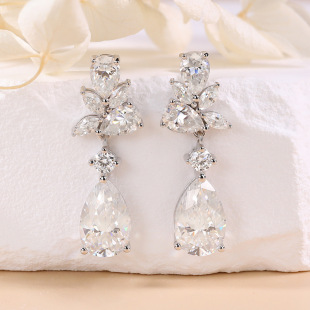 European and American luxury 3 Karat 7*11 water drop moissanite earrings women's 925 sterling silver long earrings Super Flash Moisan earrings