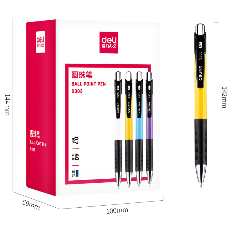 Deli S303 bolígrafo azul pluma de oficina de recarga 0,7mm prensa bolígrafo pluma suministros de oficina