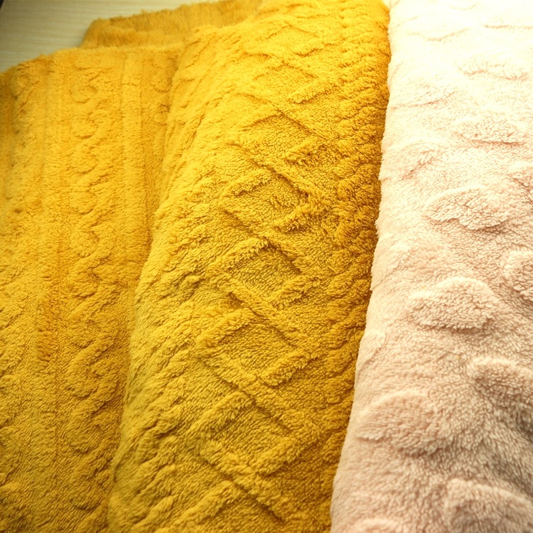 提花双面舒棉绒麻花辫绳子爱心立体提花羊羔绒梳棉绒舒棉绒布面料