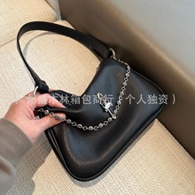 对版杨幂同款鸡块包宝剑银饰配链条百搭头层牛皮手提腋下单肩女包