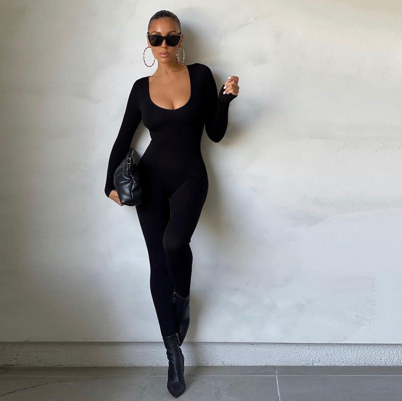 Women Clothing Summer Long Sleeve Slim Fit Hip Raise One Piece Trousers
