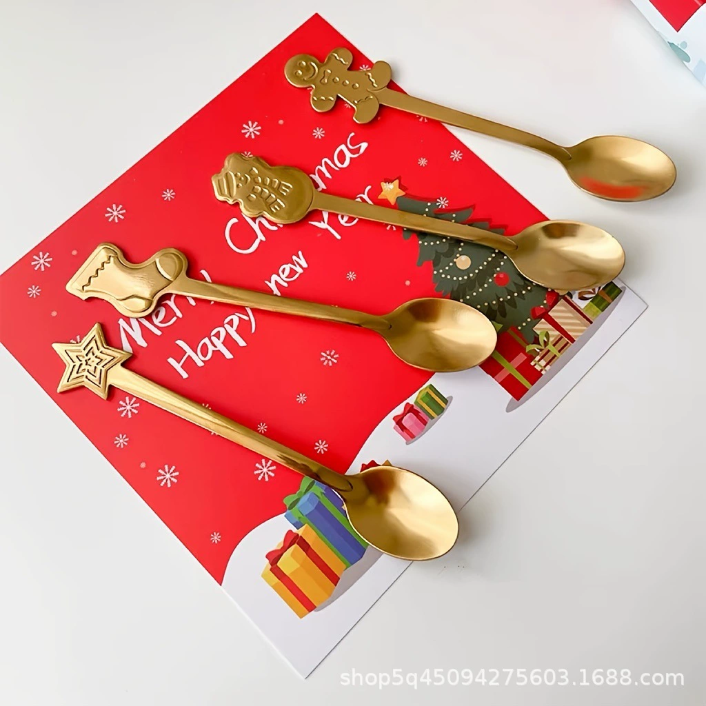 Трансграничная нержавеющая сталь Рождественская посуда креативная кофейная ложка праздник милый костюм мультфильм Блинный человек ложка оптовая продажа с фабрики