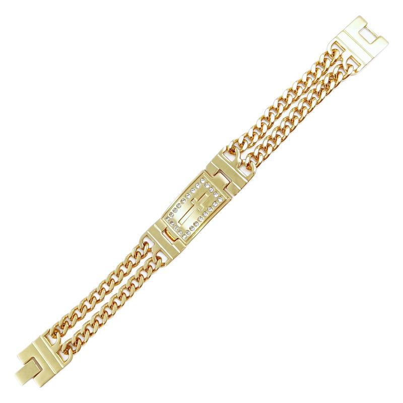 Bracelet épais double couche en forme de croix, serti de diamants, en acier inoxydable et titane, style hip-hop, bijou tendance pour homme_voghion.com
