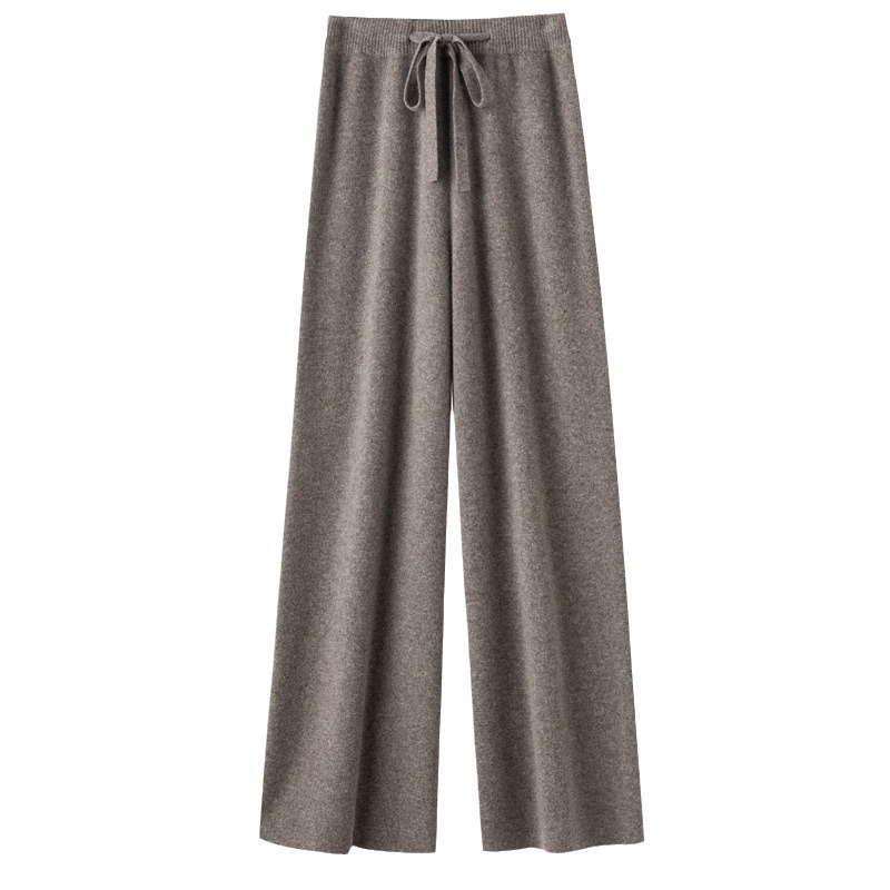 Pantalones de lana de las mujeres otoño e invierno nuevo color puro cintura natural de punto engrosado pantalones de pierna ancha casual drapeado versátil pantalones de Cachemira