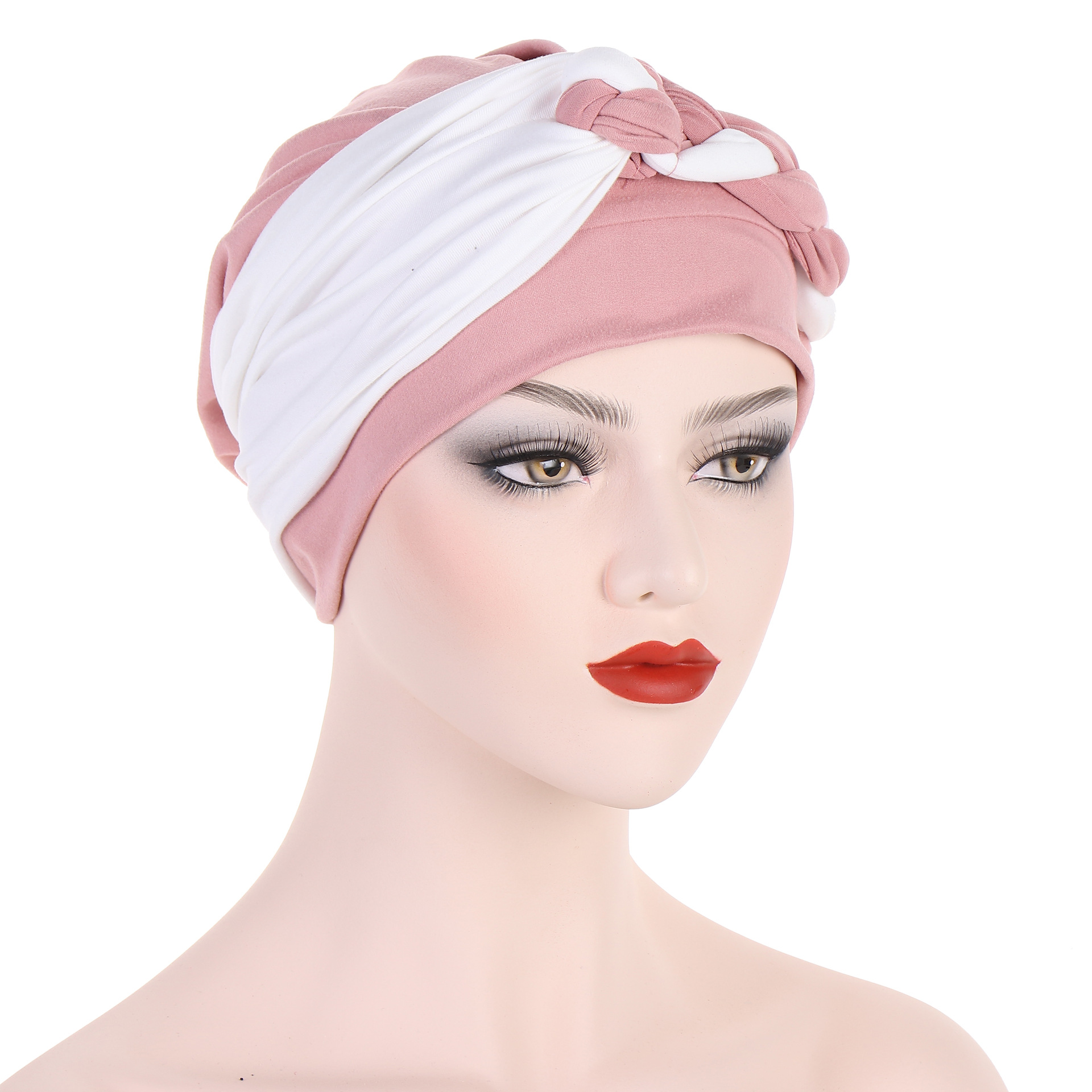 new color-blocked side braid soft turban cap Muslim chemotherapy cap cross-border pullover cap Baotou cap_voghion.com