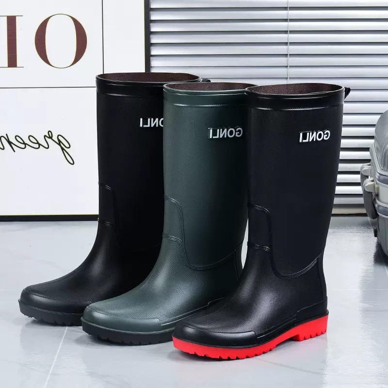 高筒雨鞋男士时尚外穿防滑防水中筒水鞋加绒保暖户外工作雨靴批发