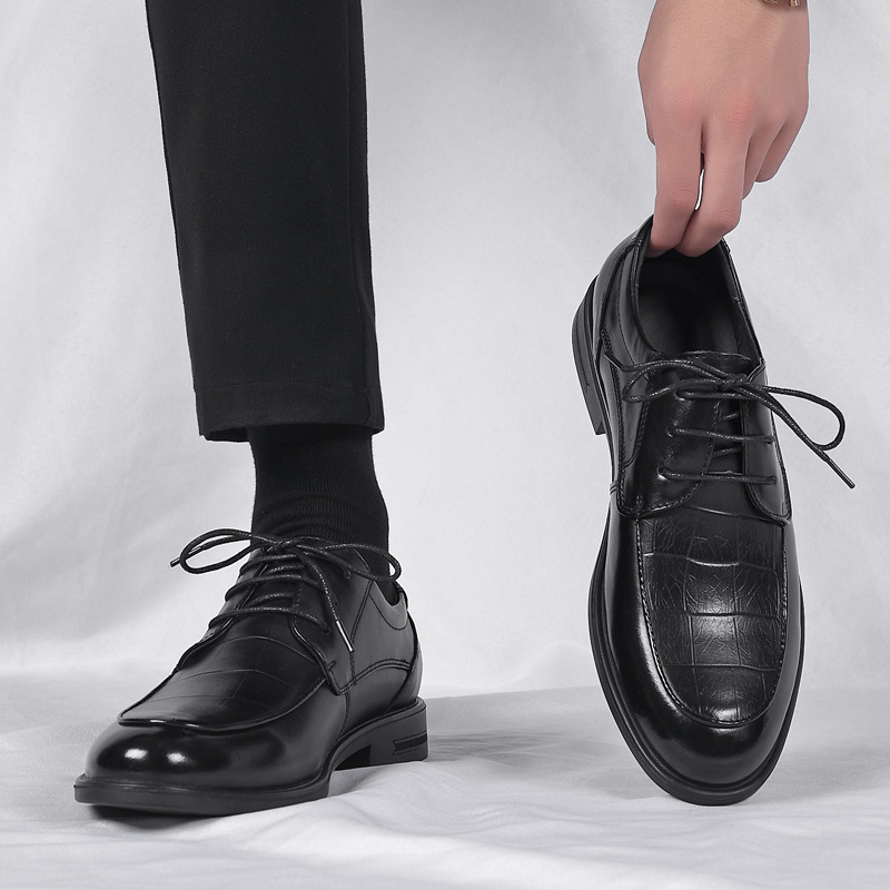 Zapatos de cuero pequeños para hombre, de estilo informal, formal, de primera capa, de piel de vaca, cómodos, negros, para bodas y novios_voghion.com