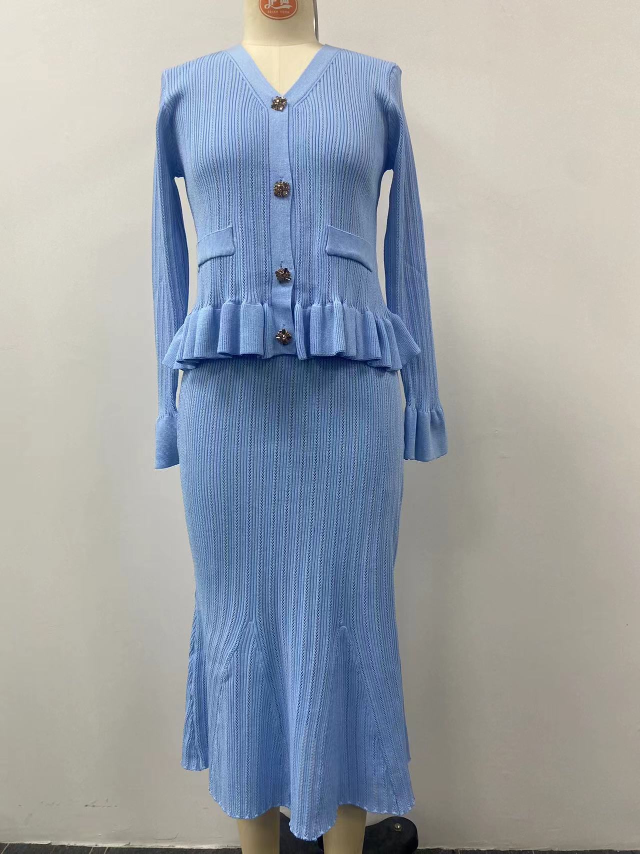 609g Weight Long Sleeve Sleeve Length Cotton, Polyester Fabric Type Skirt Co-ord Set Sets Type 2 Pieces Set Quantity Holiday Occasion V Neck Neckline Comfort Function Slim Fit Type Solid Color Pattern Autumn Season Women's Gender Elegant Style Holiday Women's Elegant Solid Color Cotton Polyester Skirt Co-ord Set Skirt Sets 11