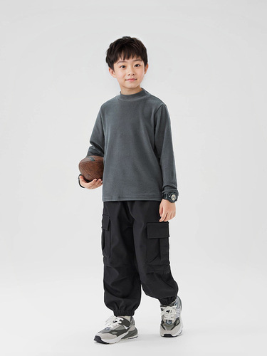 Autumn/Winter New Korean Men's Children's Warm Long-Sleeve Pure Color Sports Top Children's Base Shirt Wholesale