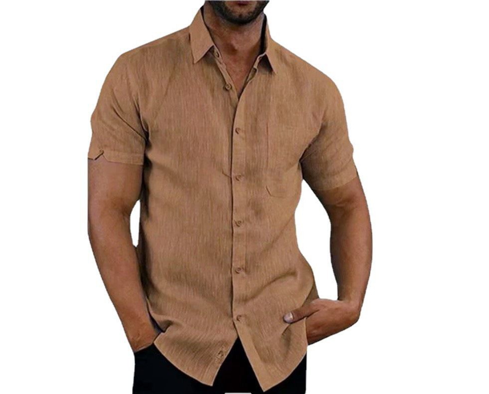 Camisa de lino para hombre, manga corta, con botones, de color liso, con solapa, éxito de ventas en Amazon y eBay en 2025.