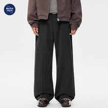 沐丘男装∣2025冬季新款加厚绒底保暖休闲裤男士宽松阔腿毛呢西裤